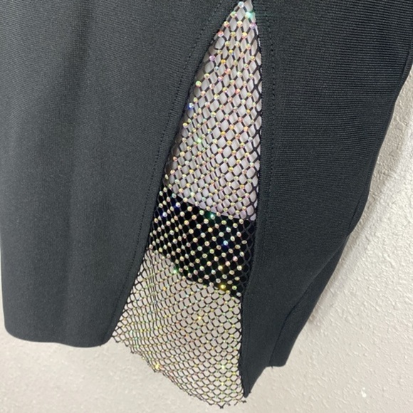 NWT Bella Barnett Black Plunge Mesh Rhinestone Mini Cocktail Dress XS OO21 - Picture 13 of 16